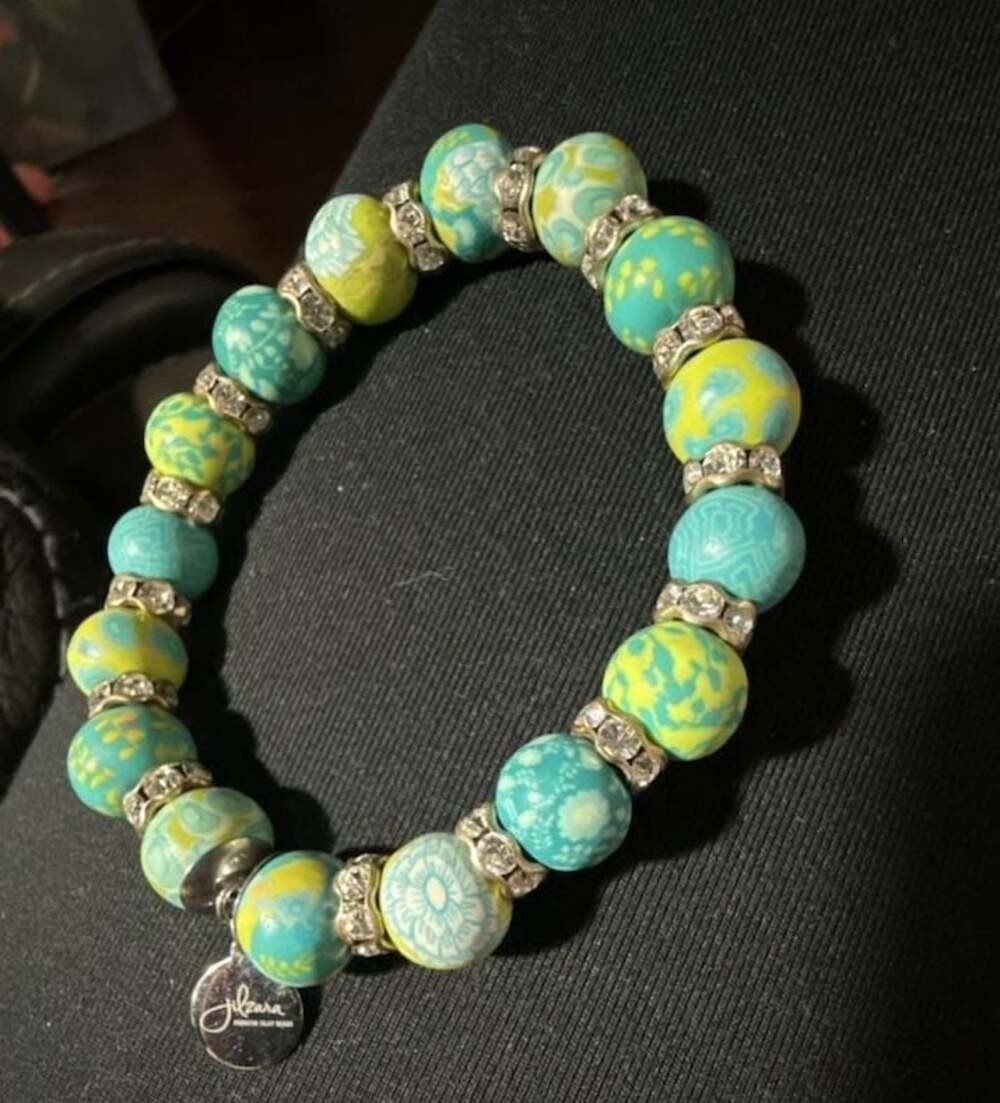 Jilzara Lime premium Polymer Clay Bead Stretch Bracelet w Rhinestone Accents